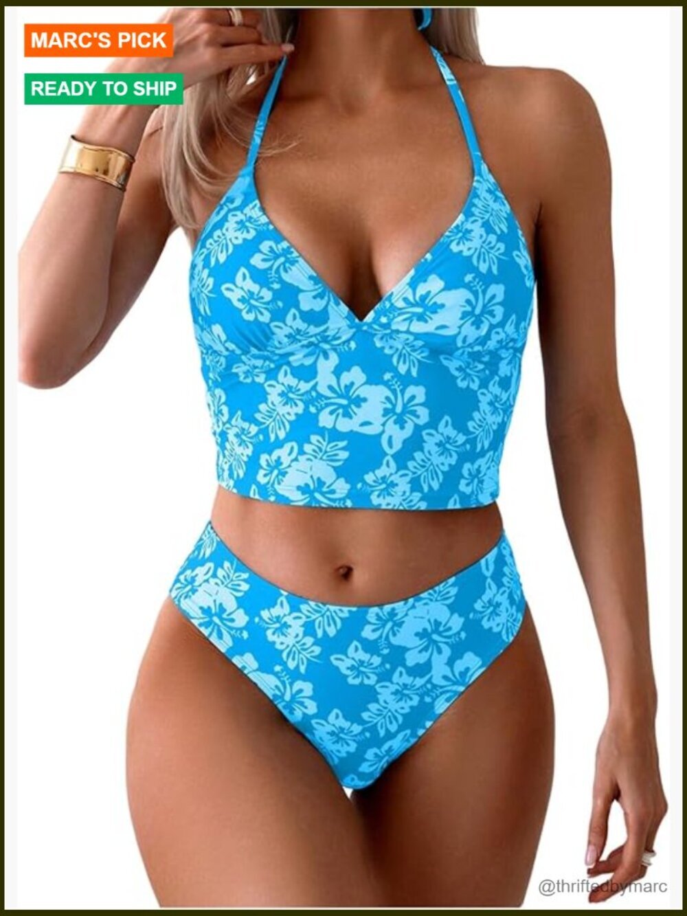 Floral Halter Neck Tankini Top Two Piece Bathing Swimsuit Set